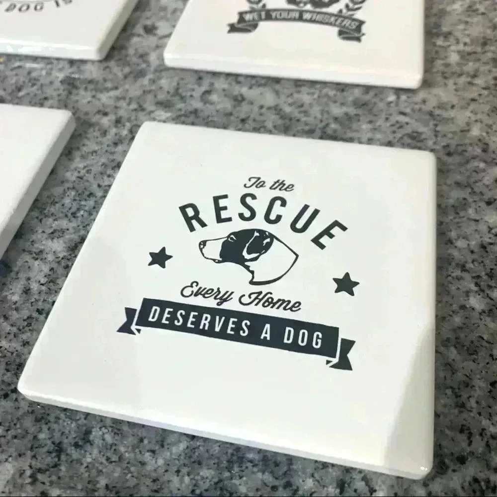 Set of 6 white dog lover coasters - Picture 2 of 8
